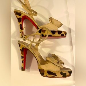 Christian Louboutin leopard pony hair strappy around ankle OFF RUNWAY, RARE 8.5